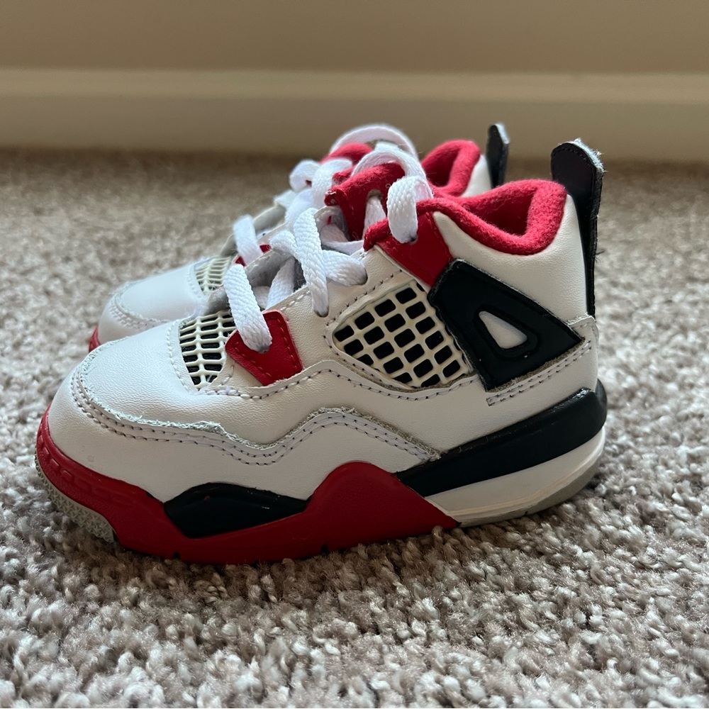 Jordan 4 Kids Red and White Sneakers